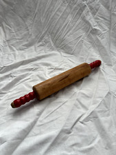 Vintage Japanese Handmade Wooden Rolling Pin/Red Moulded Handles
