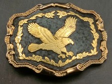 ?️ Vintage U.S. Made Black & Gold Eagle Belt Buckle W Mark – Western Heritage