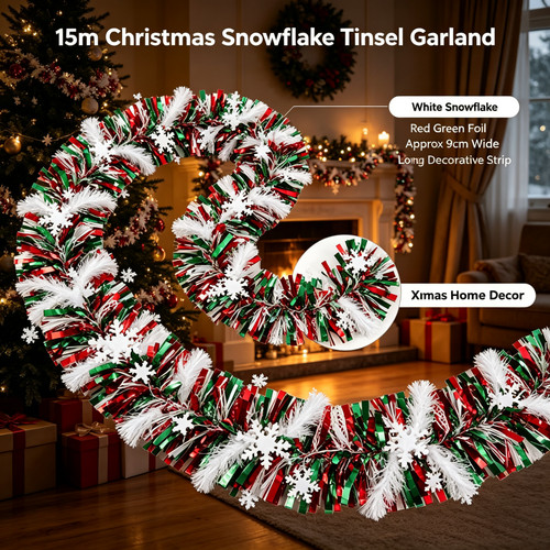 15m christmas snowflake - christmas, tinsel