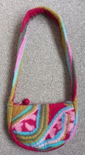 Hand Crafted Needle Felt Felted Bag Pink Blue Green Zip Up Handbag