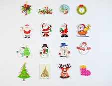 Wooden Buttons Christmas Character Prints - Santa, Snowman, Presents etc