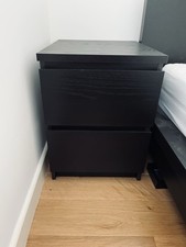 IKEA Malm bedside two drawer chest of drawers in black wood finish, hardly used