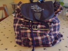 Jack Wills Blue & Pink Tartan 100% Cotton Backpack With Fully Adjustable Straps