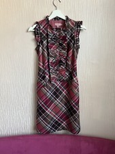 TED BAKER FROSTI Bnwt PINK CHECK TARTAN RUFFLE FRILL FRONT NECK Dress Size 1