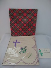 VTG ALL LINEN RARE SCOTTISH THISTLE EMBROIDERED&SCALLOP EDGE TRIM TEA CLOTH
