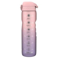 Leak Proof 1 Litre Water Bottle with Times to Drink, Recyclon, Purple & Rose, 1L