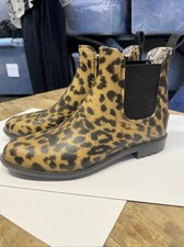 Joules Wellibob Rain Boot Women's Size 9 Tan Leopard Pull On Wellies Animal NWOT