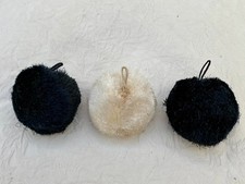 Vintage 3 x feather pompoms clothes & hat decoration, 2 x black, 1 x white
