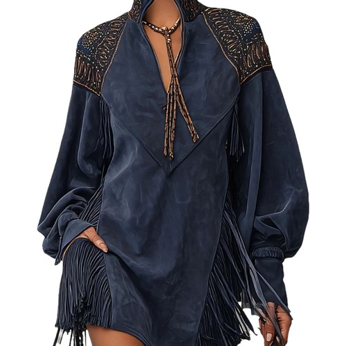 Women mock neck fringe mini - women,