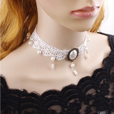 Elegant Goth White Lace Victorian Style Choker Necklace