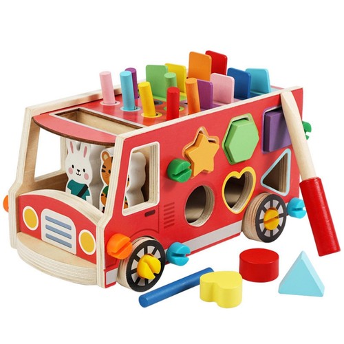 Wooden bus with hammer - wooden,