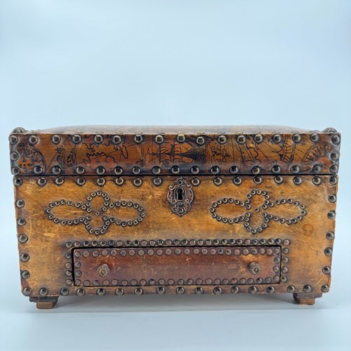 Vtg leather wood jewelry - wood, box