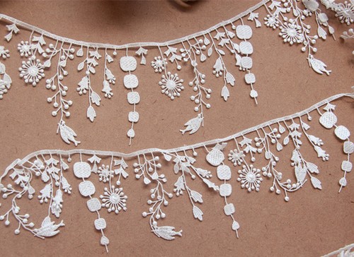 Vintage ivory floral tasselled - ivory,