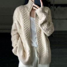 Cashmere Sweater Women's Turtleneck Zipper Sweater Cardigan Slouchy and Loose