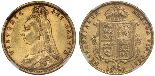 Victoria 1891 half - 1891, half-sovereign