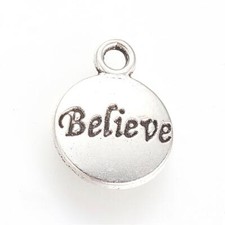 Tibetan Silver Quotes Charms BELIEVE Round 12mm Diameter 20 40 100pcs Q113