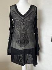 black and cream legatte jeans womens top with mesh detail and sleeves UK12 ITALY