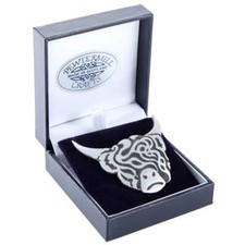 Scottish Large Highland Cow Pewter Brooch in Gift Box
