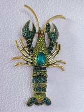 Gold Rhinestone Lobster Brooch