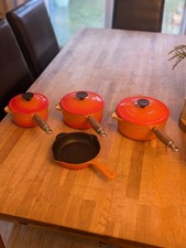 Cousances Cast Iron Saucepan Set Volcanic Orange frying pan le Creuset vintage 