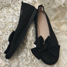 Black Suede Effect Bow Shoes