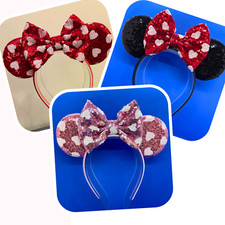 Disney Inspired Love Hearts Design Mouse Ears Headband Red or Pink Minnie Mickey