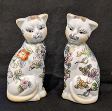Vintage Oriental Cat Figures ~ Pair ~ Hand Painted ~ Gilt ~ Height  18.5cm