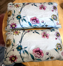 Pretty Pair Pale Blue Shabby Chic Cotton Embroidered Cushions 52 X 30 Cm