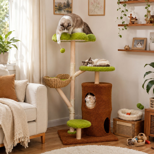 Flower cat tree - cat, natural