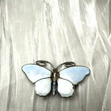 Vintage Norwegian 930S Silver Enamel Butterfly Brooch – Blue Guilloché – 2” – C-