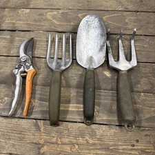 Vintage garden trowel,fork,hand rake  set ,  short length handle cast aluminium 