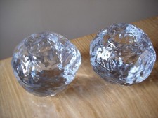 A Pair of Large KOSTA BODA Snowball Crystal Glass Tea Light Holders Votives 8 cm