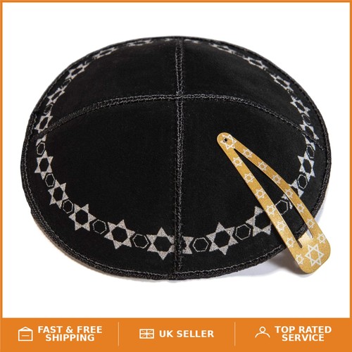 Black leather kippah - 16, cm