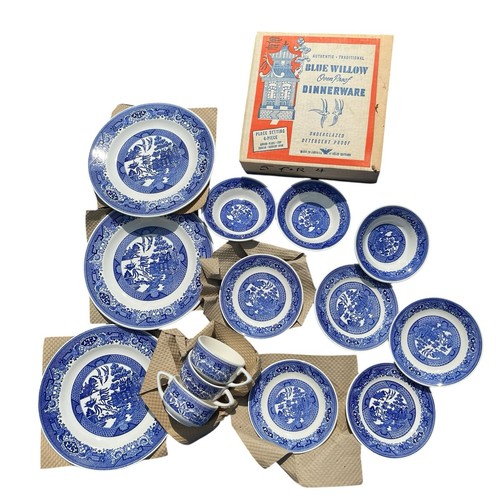 Vintage blue willow china 4pc - vintage,