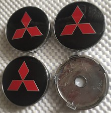 4x Mitsubishi Alloy Wheel Hub Centre Cap Set Center Caps Black / Red 60mm