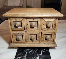 VINTAGE HEAVY DARK WOOD TABLE TOP RUSTIC CHEST OF DRAWERS-TRINKETS, SPICES