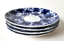 Rorstrand Mon Amie Saucers Plates Blue Flower White Porcelain Set 4 Vintage MCM