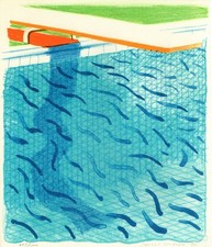 Artist David Hockney Pool Made with Paper and Blue Ink  Rare Hardback Print