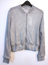 Zara Silver Sequin Knit Bomber