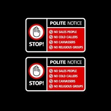2x Stop Cold Calling Door Sticker - No Canvassers Callers Sign