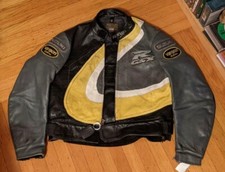 VANSON × SUZUKI CAFE RACER LEATHER MOTORCYCLE JACKET 40M BIKER Black Gray Yellow