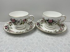 Wedgwood Hathaway Rose 2 x Footed Tea Cups & Saucers Unused Quality