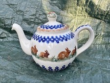VINTAGE BRIXTON POTTERY RABBIT DESIGN TEAPOT ENGLISH COUNTRY STYLE SPONGEWARE