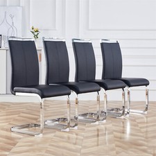Dining Chairs Set of 4 Black PU Cantilever Chairs with High Back and Chrome Legs