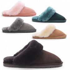 Women's Genuine Sheepskin Luxury Suede Mule Comfort Winter Non-Slip Slippers