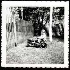 1950s IH FARMALL Pedal Tractor w Young Man At Brynmore Farm: Vintage SNAPSHOT