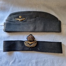 WW2 RAF Officers Side Cap & Royal Air Force officer's bullion cap badge & Band