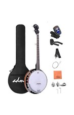 ADM 5 String Beginner Banjo Kit with Remo Head, Closed Back Full Size Banjos