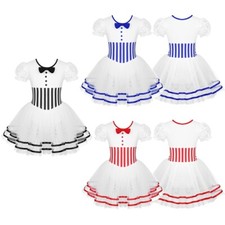 Girls Dance Party Costume Puff Sleeve Ice Skating Leotard Tutu Dress Dancewear