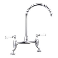 Traditional Georgian 2 Hole Bridge Kitchen Sink Mixer Tap White Levers Chrome